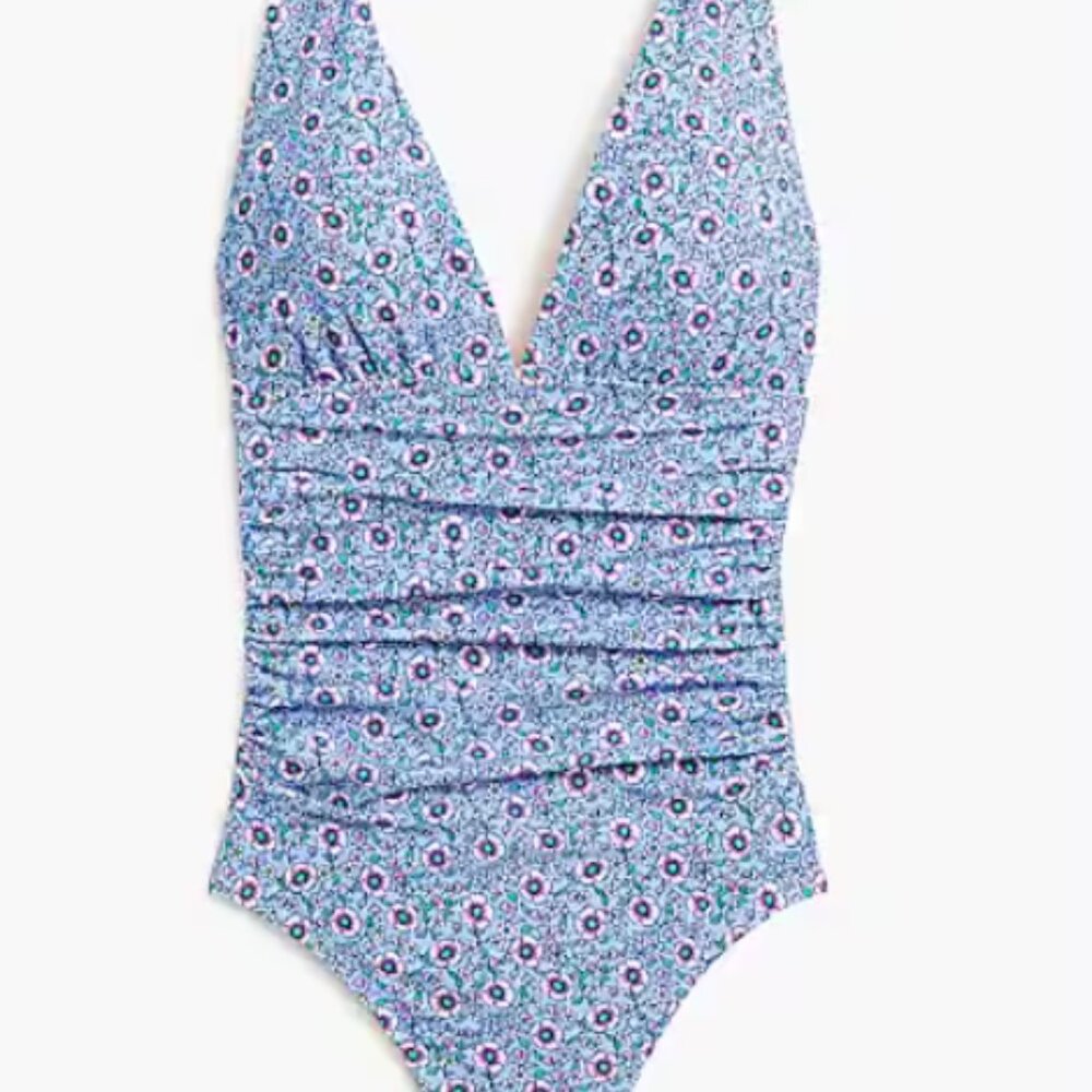 NEW J. Crew Ruched Plunge One Piece Swimsuit M 8-10